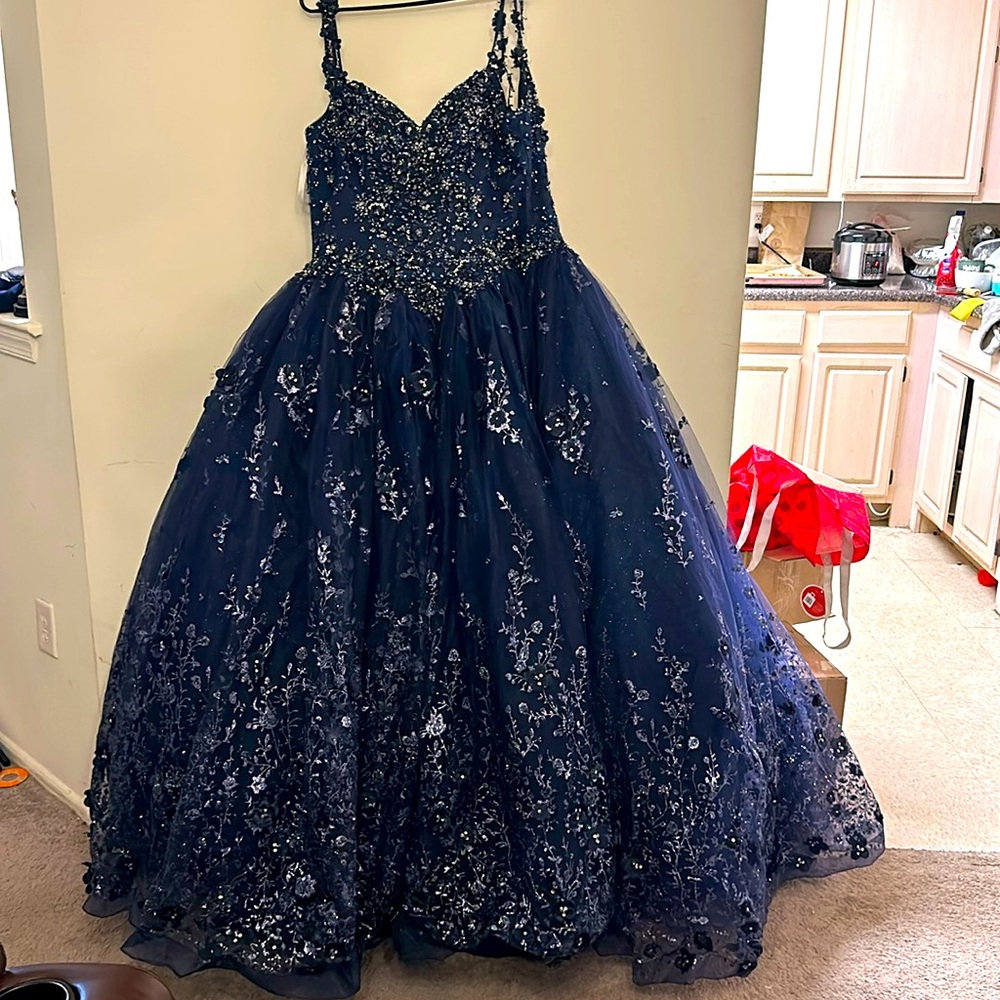 Quinceañera long royal  beaded dress by Ariana Vara